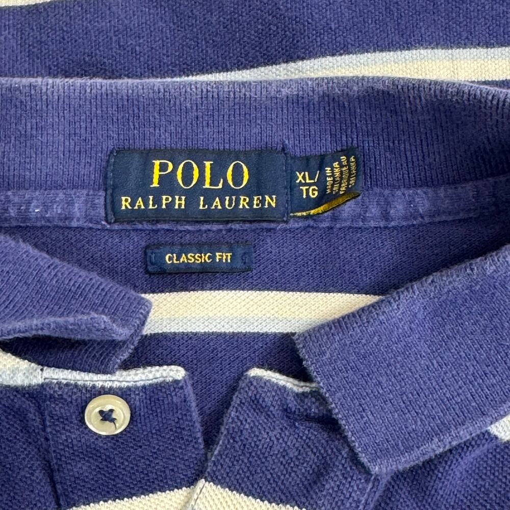 Polo Ralph‎ Lauren Mens Blue Striped Collared Short Sleeve Polo Shirt Size XL - Picture 3 of 10